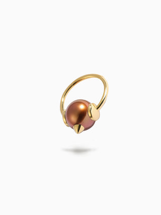 Studded Pearl 'Captive' Ring S Brown