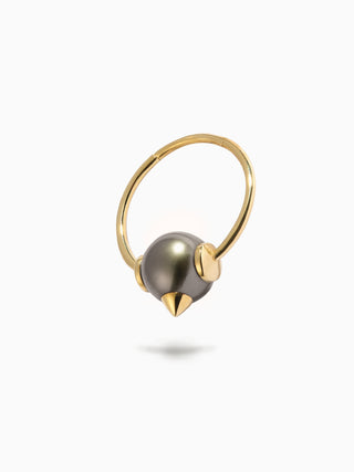 Studded Pearl 'Captive' Ring L Black