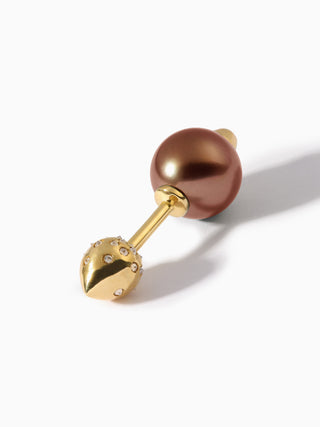 Studded Teardrop + Diamond Studded Pearl Barbell L Brown
