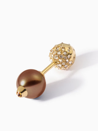 Diamond Studded Pearl Studded Teardrop Barbell L+XL Brown