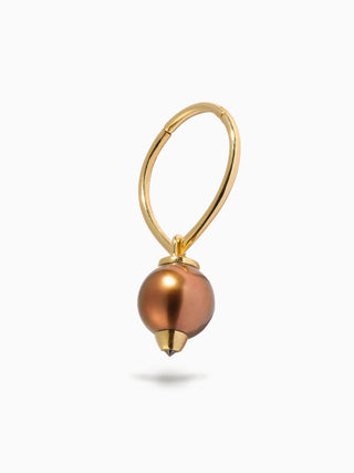 Diamond Studded Pearl Teardrop Hoop Brown