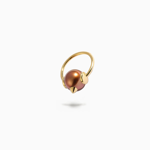Studded Pearl 'Captive' Ring S Brown