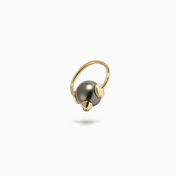 Diamond Studded Pearl 'Captive' Ring S Black