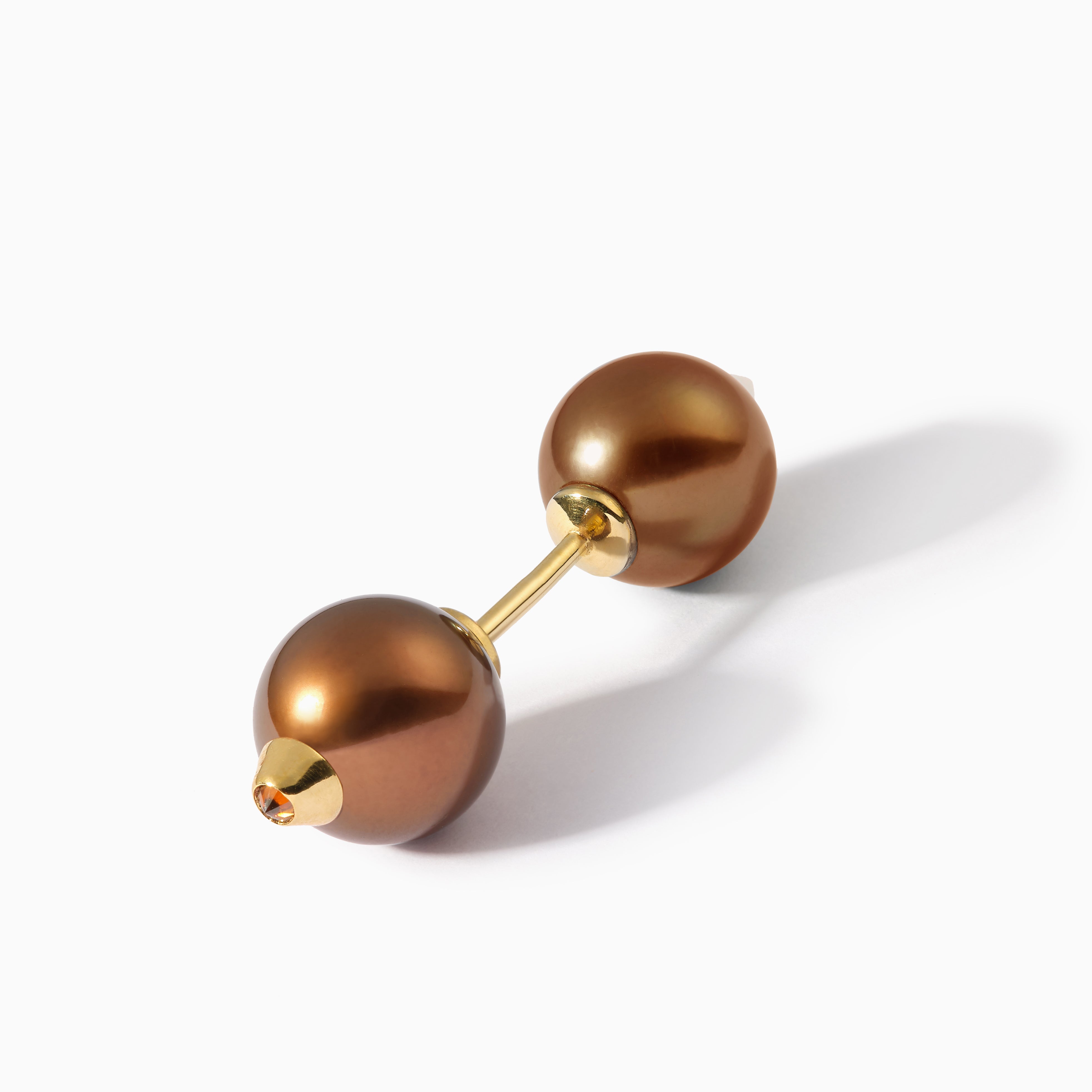 Diamond Studded Pearl Barbell L Brown