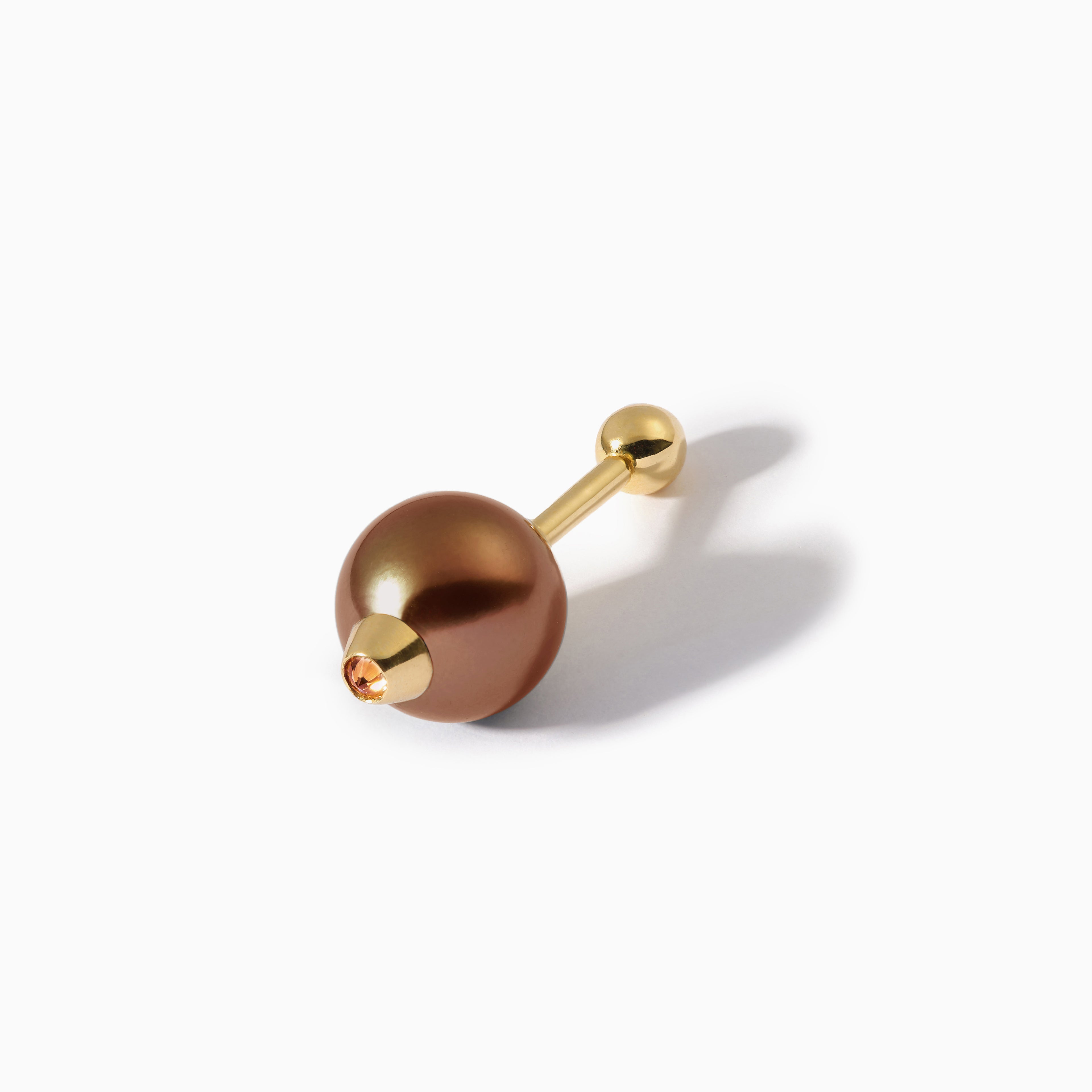Diamond Studded Pearl Teardrop Barbell L+M Brown
