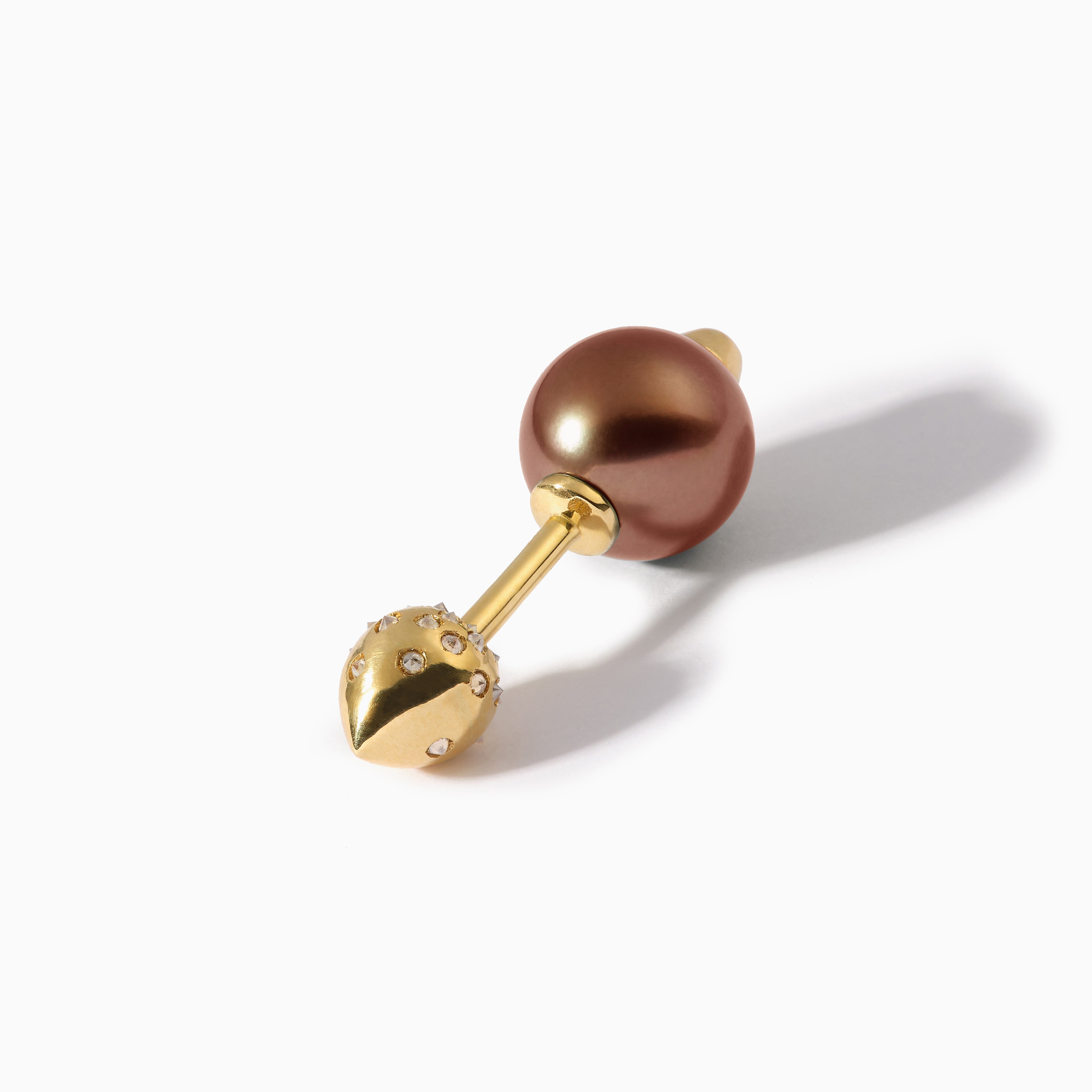 Studded Teardrop + Diamond Studded Pearl Barbell L Brown