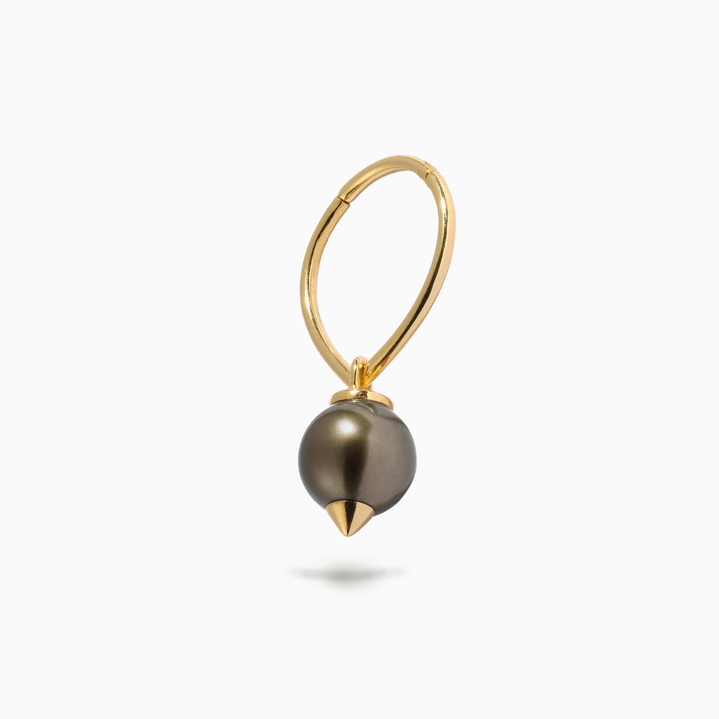 Studded Pearl Teardrop Hoop Black