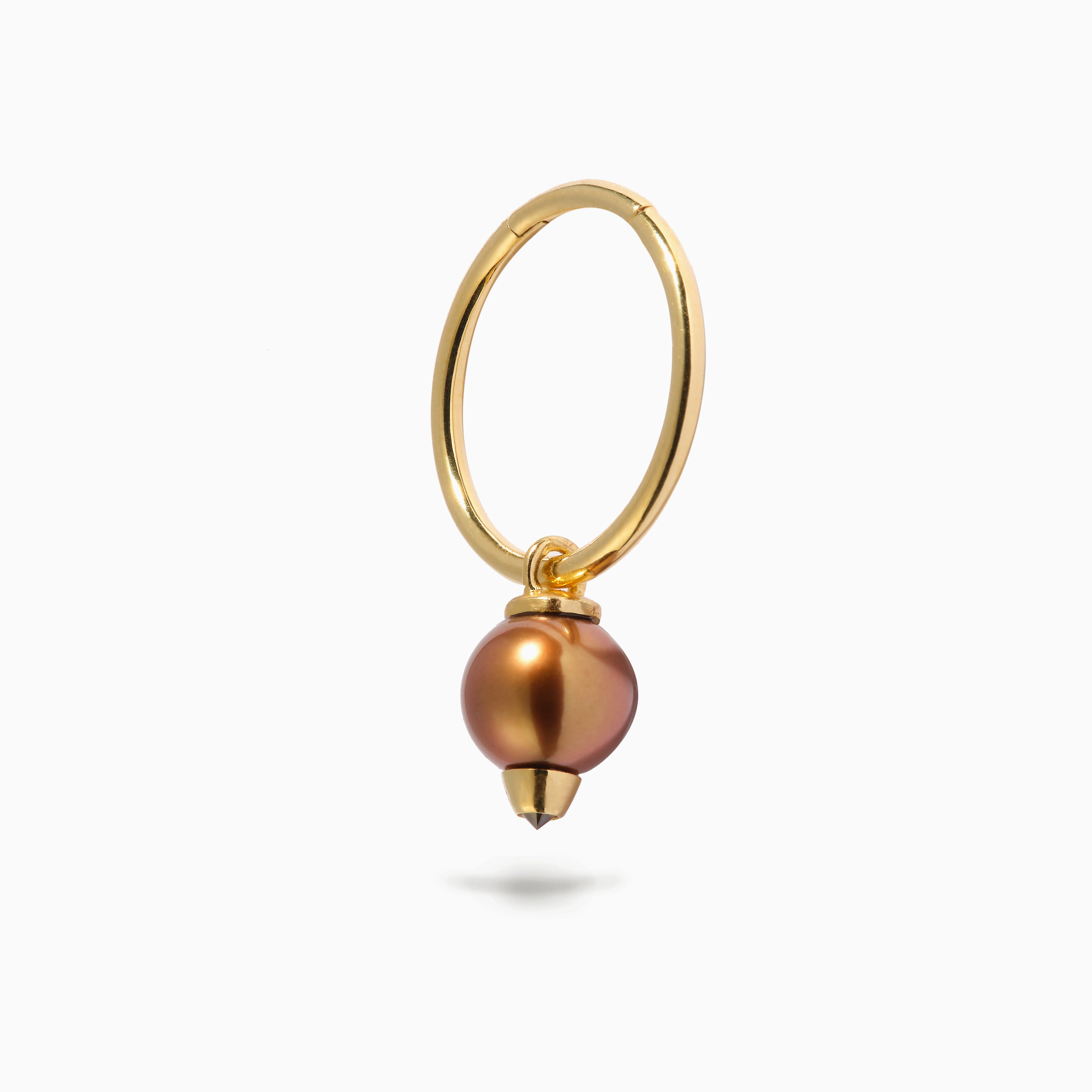 Diamond Studded Pearl Hanger Hoop 14G Brown