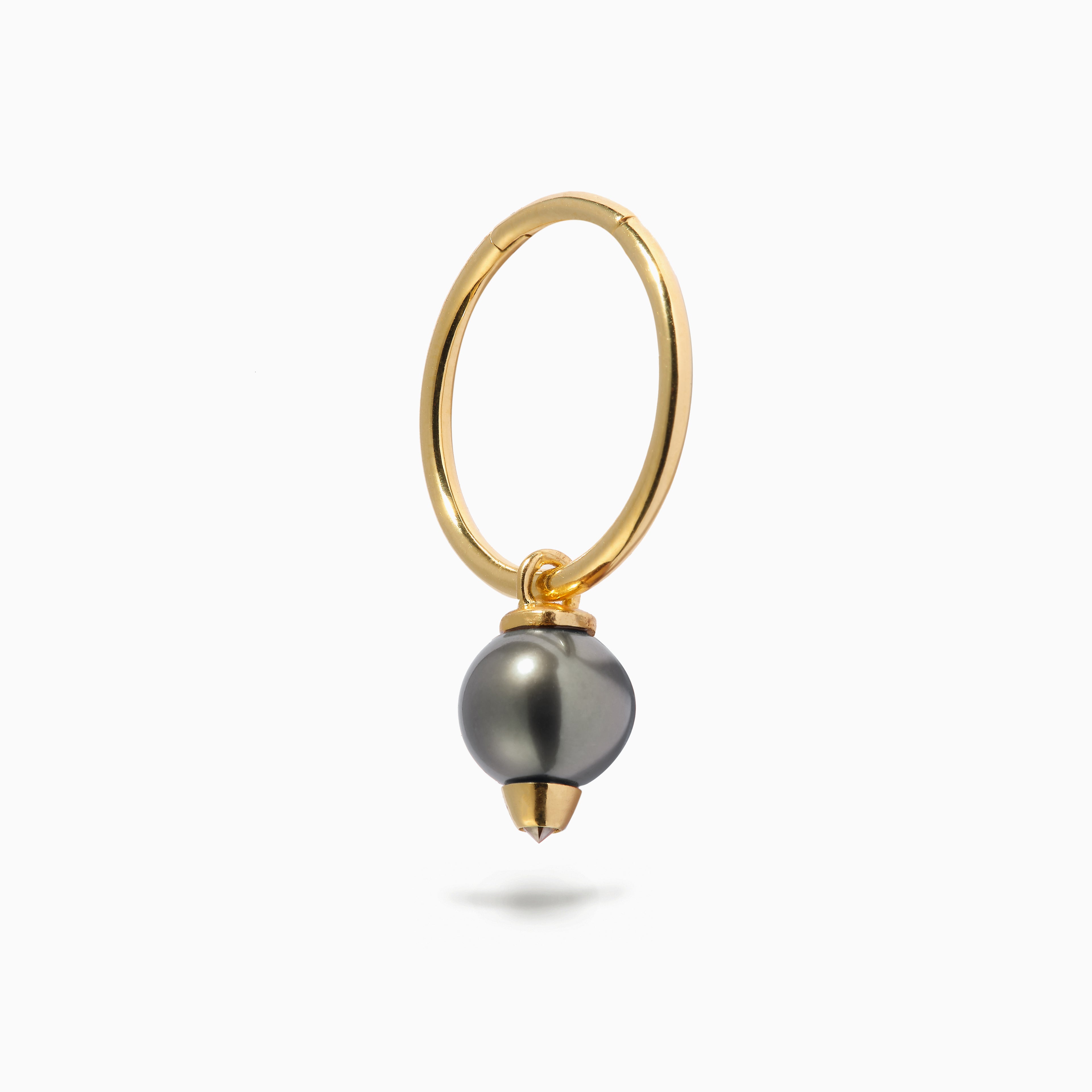 Diamond Studded Pearl Hanger Hoop 14G Black