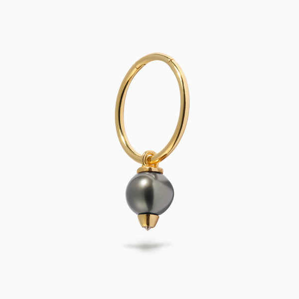Diamond Studded Pearl Hanger Hoop 14G Black