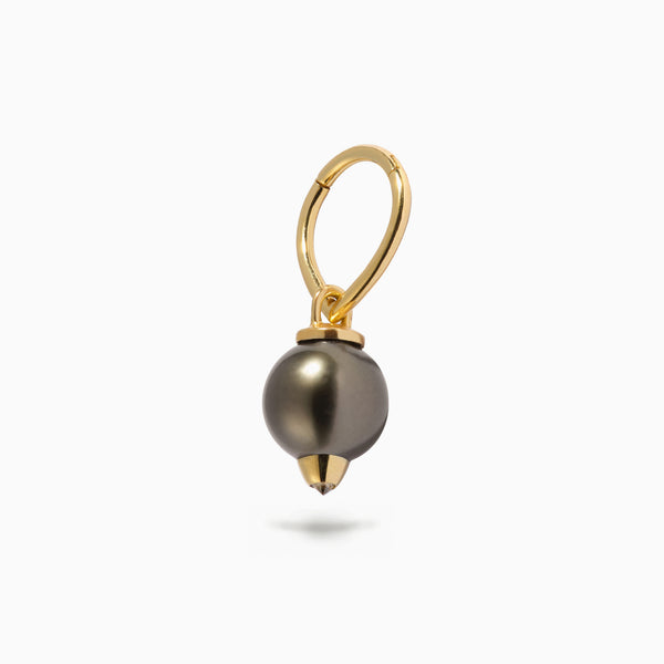 Diamond Studded Pearl Teardrop Hanger Hoop Black