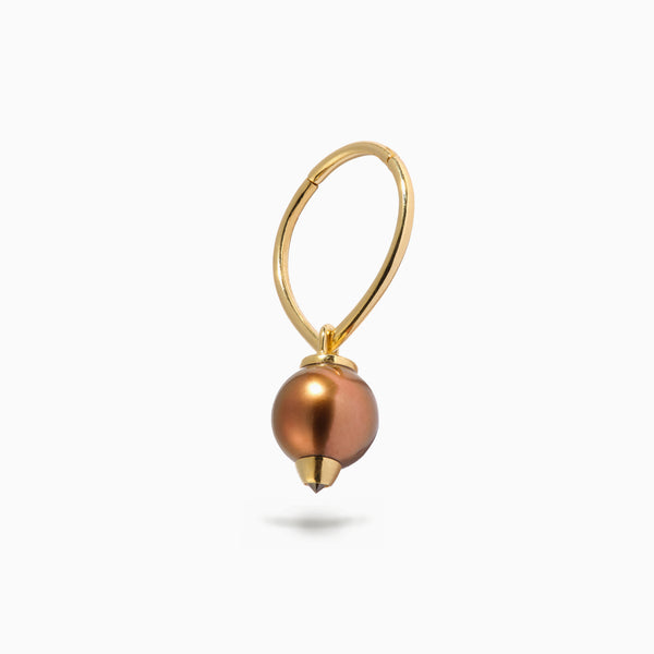 Diamond Studded Pearl Teardrop Hanger Hoop Brown