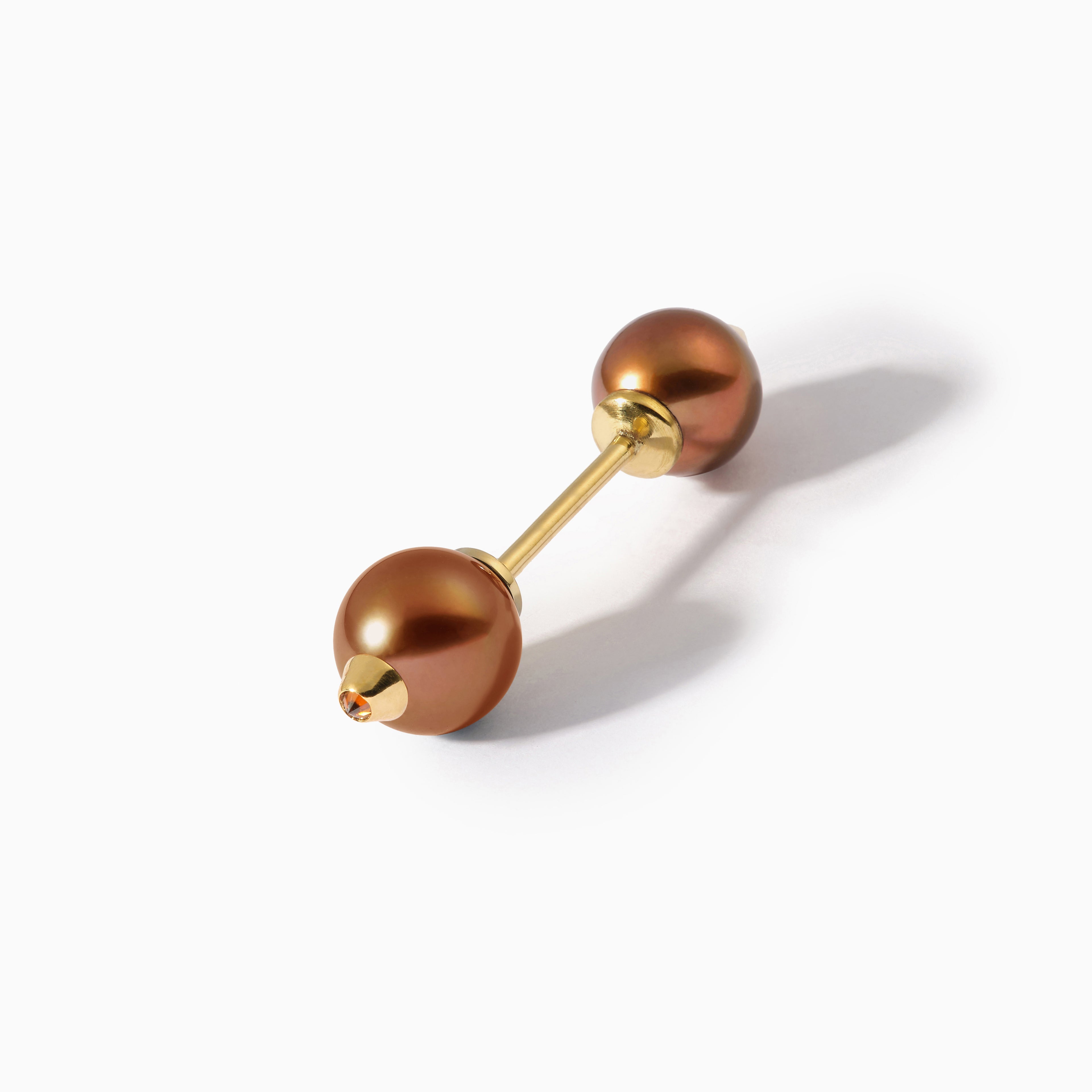 Diamond Studded Pearl Nipple Barbell S Brown