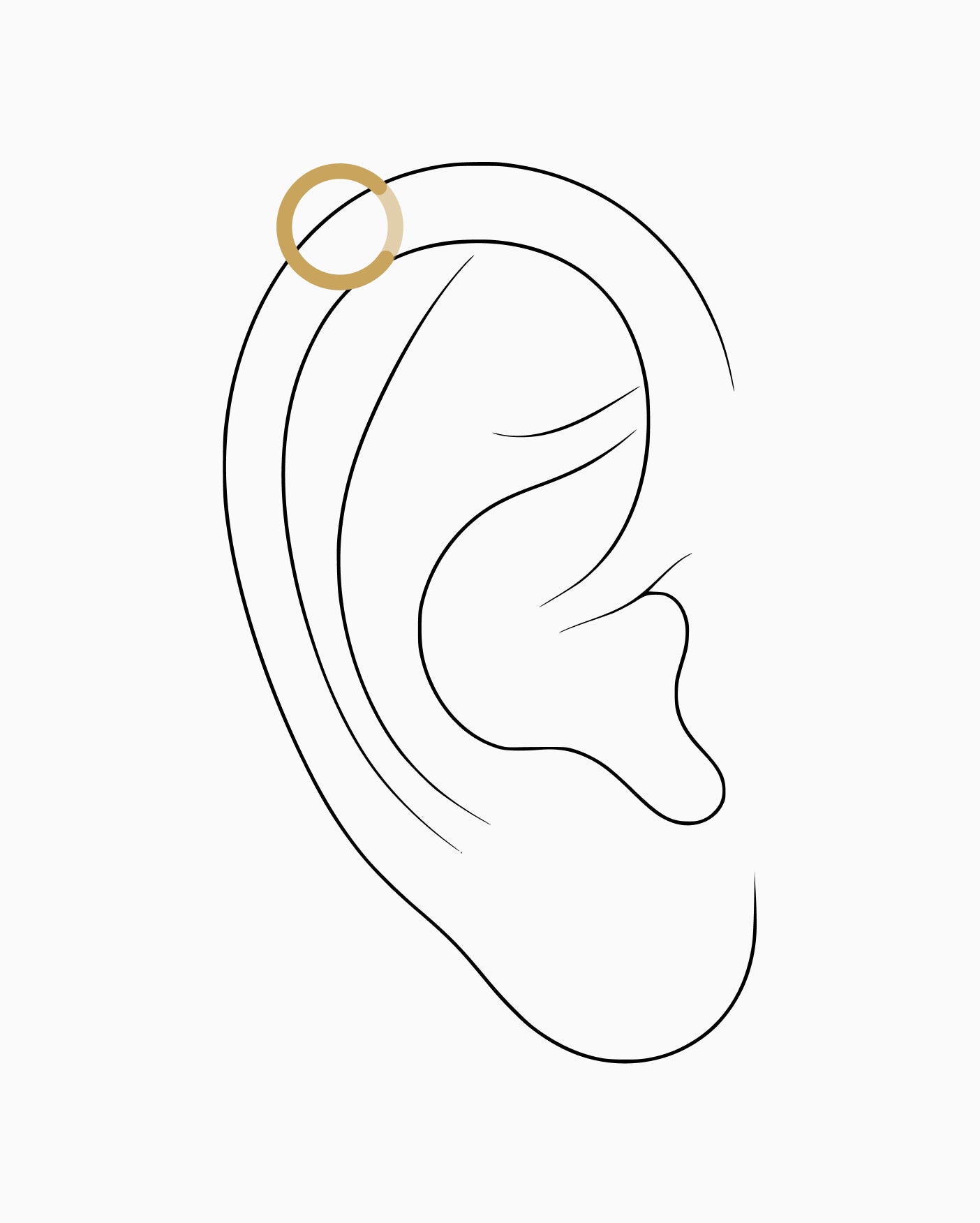 Upper helix piercing placement diagram