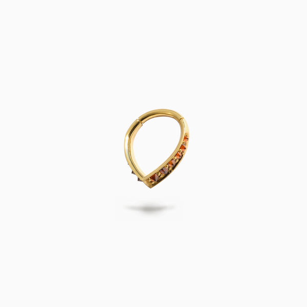 Studded Teardrop Hoop Cognac YG