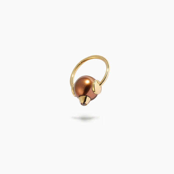 Diamond Studded Pearl 'Captive' Ring S Brown