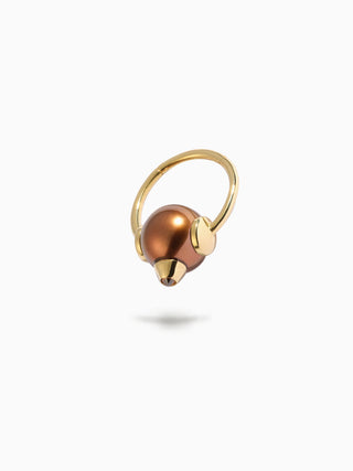 Diamond Studded Pearl 'Captive' Ring S Brown