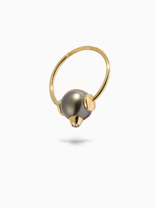 Diamond Studded Pearl 'Captive' Ring L Black