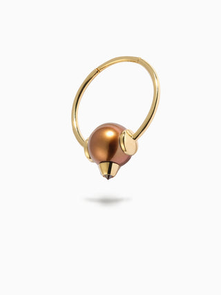 Diamond Studded Pearl 'Captive' Ring L Brown
