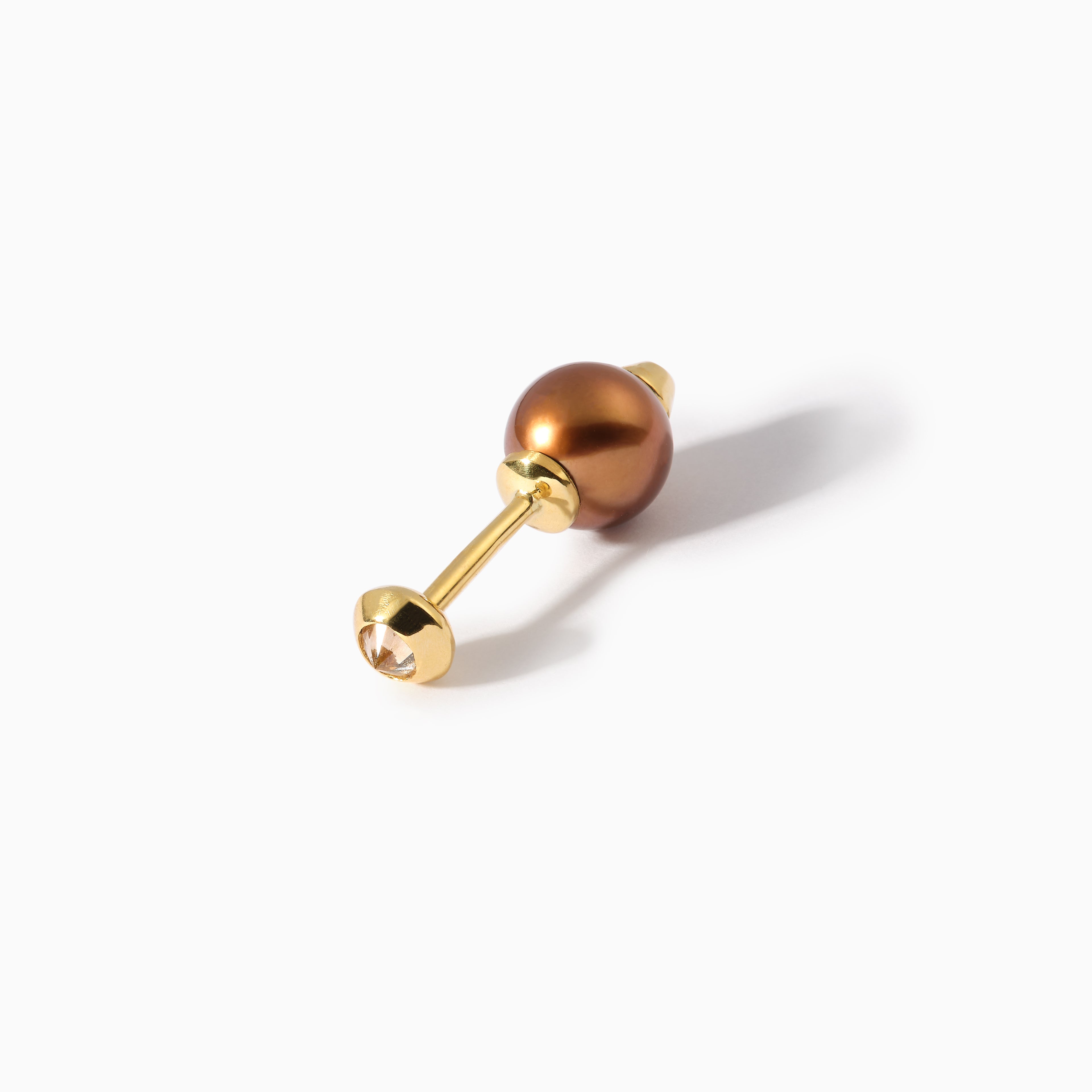 Stud Diamond Studded Pearl Barbell S+L Brown